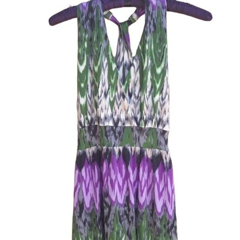 Neesha Maxi Dress Sleeveless Smocked Racerback Tie-dye Striped Ikat Green Sz M - Picture 5 of 8